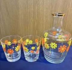 昭和レトロ　アデリア 花柄 デキャンタ グラス2個セット エルビー 水差