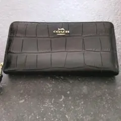 COACH 長財布 クロコ型押し F39767 ブラック 箱袋付　訳あり