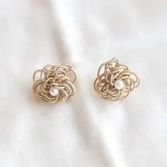 水引ピアス　ベージュ　パール　ハンドメイド