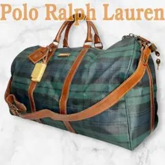 B436【大容量2way】ポロラルフローレン★特大ボストンバッグ　チェック柄　緑
