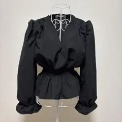 【美品】DHOLIC 黒 長袖ブラウス ウエストゴム　べプラム　フリル