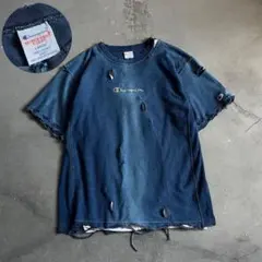reverse weave”チャンピオン“デニム”鬼フェード“襤褸 tshirt