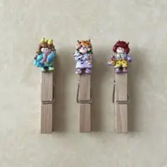ウッドクリップ　木製　3個セット　雑貨　女の子　レトロ　まとめ売り