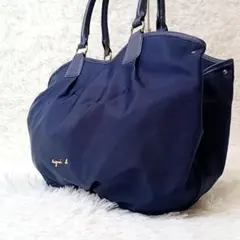 【美品】アニエスベー トートバッグ ネイビー ナイロン 大容量 肩掛け