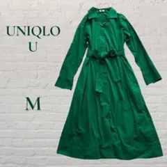 UNIQLO U シャツワンピース コットン100% ベルト付き グリーン M