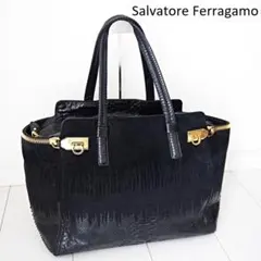 サルヴァトーレフェラガモ 大容量 トートバッグ パイソン ガンチーニ ブラック