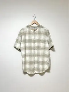 Geoffrey Beene コットンリネン バンドカラー チェック柄 シャツのサムネイル