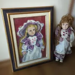 油絵 絵画 ハンガリー人形 額装 高級金縁フレーム K.Taeko サイン有