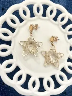 在庫整理　ハンドメイド　ピアス　星　ワイヤー　ストーン