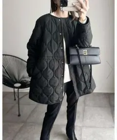 Emma Taylor ミリタリーキルティングドロストハーフコート ブラック S