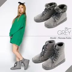 秋新作スニーカー風レースアップムートンブーツ☆レディースレースアップシューズ