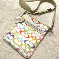 【希少】coach マルチカラー　シグネチャー　ショルダーバッグ　レインボー