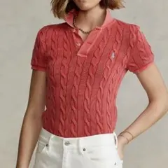 未使用級 ラルフローレン 現行 ケーブルニット ポロシャツ M ウォッシュ加工