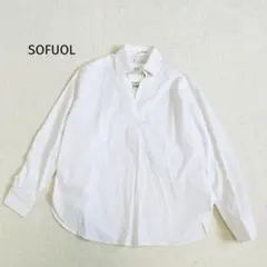 ソフール SOFUOL 長袖シャツ スキッパーシャツ 襟付き Vネック 白のサムネイル