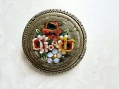 年代物 当時物 マイクロモザイク ITALY お花 vintageブローチ