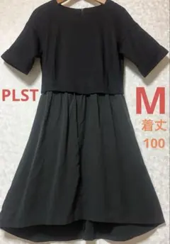 PLST プラステブラックワンピース M 半袖 フォーマルきれいめ結婚式冠婚葬祭