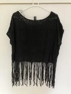 H&M ブラック フリンジ 半袖 トップスのサムネイル