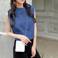 【トレンド】グレイル ショルダータック ニット タンク ブルー F ショート丈