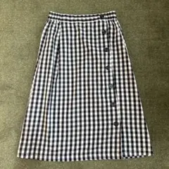 earth チェック柄ひざ丈スカート　ネイビー