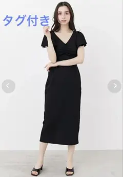 新品タグ付き リエンダ フロントギャザー 半袖ワンピース ブラックのサムネイル