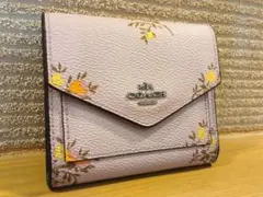 傷みあり COACH 花柄 二つ折り財布 薄紫