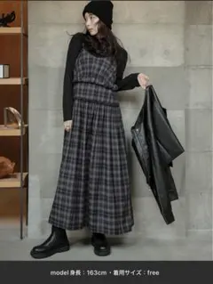 AMELY フリルギャザーチェック柄ワンピース