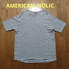 AMERICAN HOLIC ボーダー 五分袖Tシャツ 黒×オフ白 綿100%