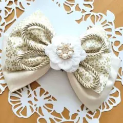 リボン♡カノンリボン～long～♡花柄ベージュ♡ハンドメイド - メルカリ