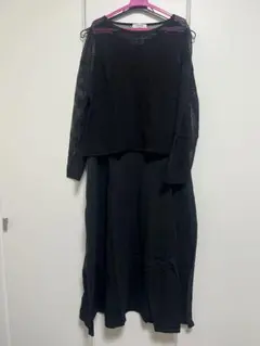 透かし編みトップス+ノースリーワンピ
