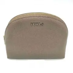 (美品) FURLA ポーチ ベージュ レザー ゴールド金具 小物入れ