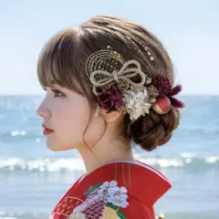 レッドゴールド♡金箔付♡髪飾り ヘッドドレス 前撮り 成人式 卒業式 七五三