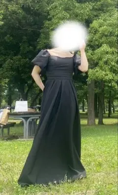 ウェディング　前撮り オフショルダー黒ロングドレス