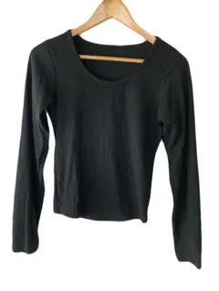 Dazy デイジー 長袖リブトップス M 黒 ブラックカットソー シーイン