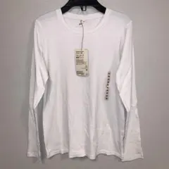 新品タグ付、無印、オフ白、なめらか、リブ編み、クルーネック、長袖Ｔシャツ