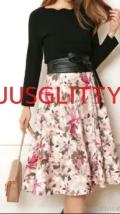 JUSGLITTY 花柄膝丈スカート（美品）