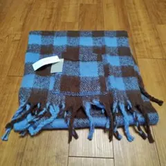 青茶チェック柄フリンジスカーフ