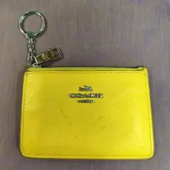COACH キーリング付き パスケース コインケース イエロー