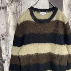 モヘア　ニット　セーター　ボーダー　L　モヘア60%　レディース　ざっくり