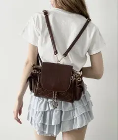 【美品】Loueme 3WAY サイドポケットチェーンバッグ ブラウンのサムネイル