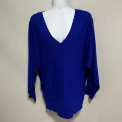 青 Vネック 長袖ニット オーバーサイズ