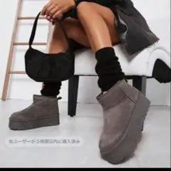 SHEIN グレー スエード ショートブーツ 厚底