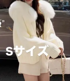 【即購入歓迎】SHEIN ファーカラー付きニットカーディガン Sサイズ