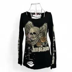 ドクロ スカル ダメージ 翼 ロンT パンク ゴス NANA 00s 平成ギャル