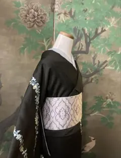 夏着物 洗える着物 黒 飛び柄 ゆったりサイズ - メルカリ