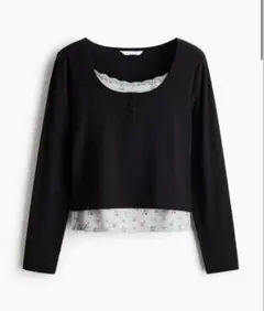H&M レーストリムレイヤードトップス ブラック