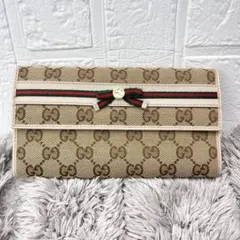 美品　GUCCI GGキャンバス　プリンシー　シェリーライン　アイボリー　長財布のサムネイル