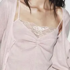 ZARA トップス レーストップコントラストジャケット　ピンク