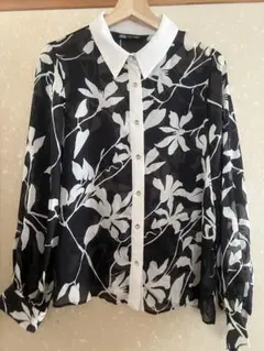 ZARAザラ　花柄シースルーシャツ 長袖 黒白