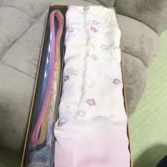 薄いピンクの花柄帯と帯締めセット