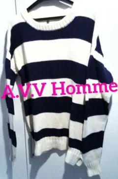 爽やかネイビー♥可愛いボーダーニット♥コットン＆ウール♥クルーネック♥シンプルのサムネイル